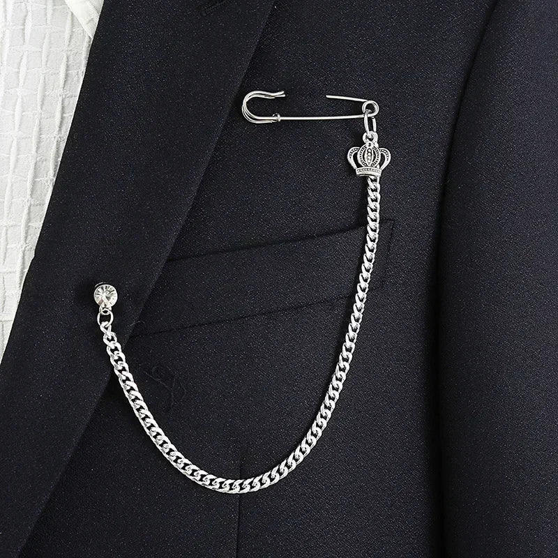 Chain Brooch for Men Long Chains Pins Men's Fashion Suit Accessories Personality Exaggerated Trendy Mens  Brooches