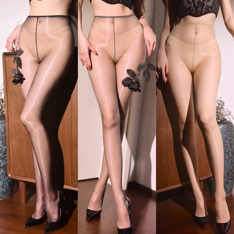 Summer Women Underwear Sexy See Through Invisible Tights Narrow Waist Edge High Elasticity Pantyhose Oil Glossy Shaping Hosiery