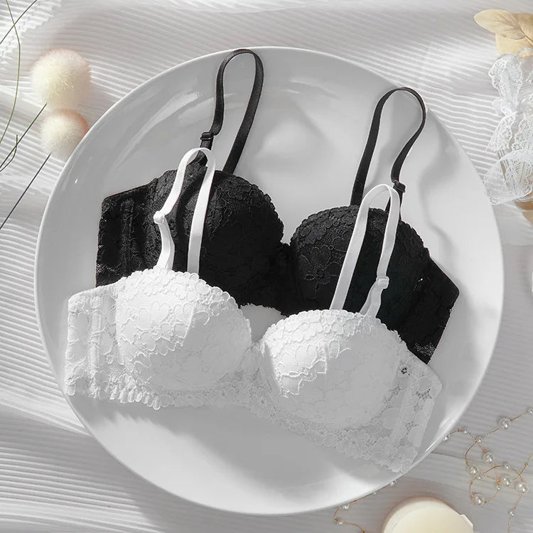 Thickened Underwear Women's Small Breasts Gather Together with Steel Rings Shaped Upper Support A Cup Flat Bra Double Bralette