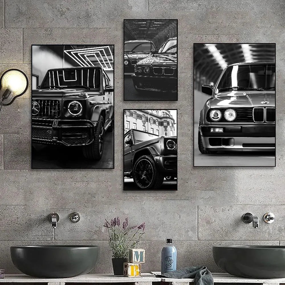 Modern Fashion Wall Art Simple Black And White Luxury Car Poster HD Posters Home Room Bar Cafe Decor Art Wall Painting Picture