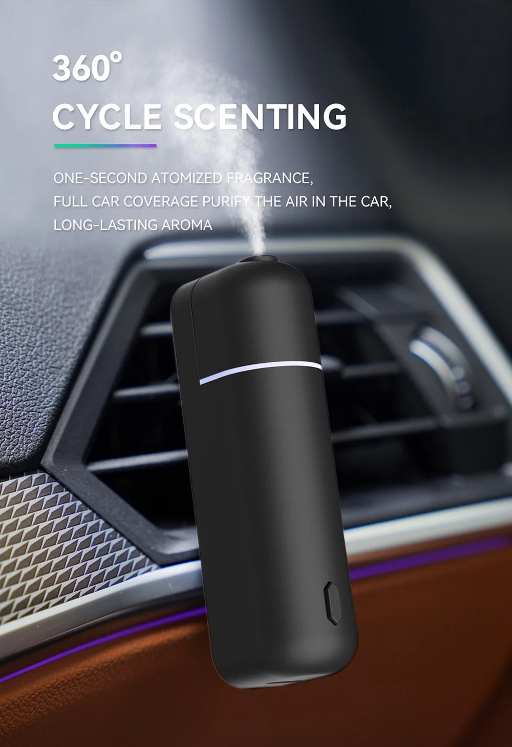 Car Air Freshener Perfume Vent Clip Electric Aroma Diffuser Cordless with 6 Scent Small Portable Gifts Essential Oil Diffuser