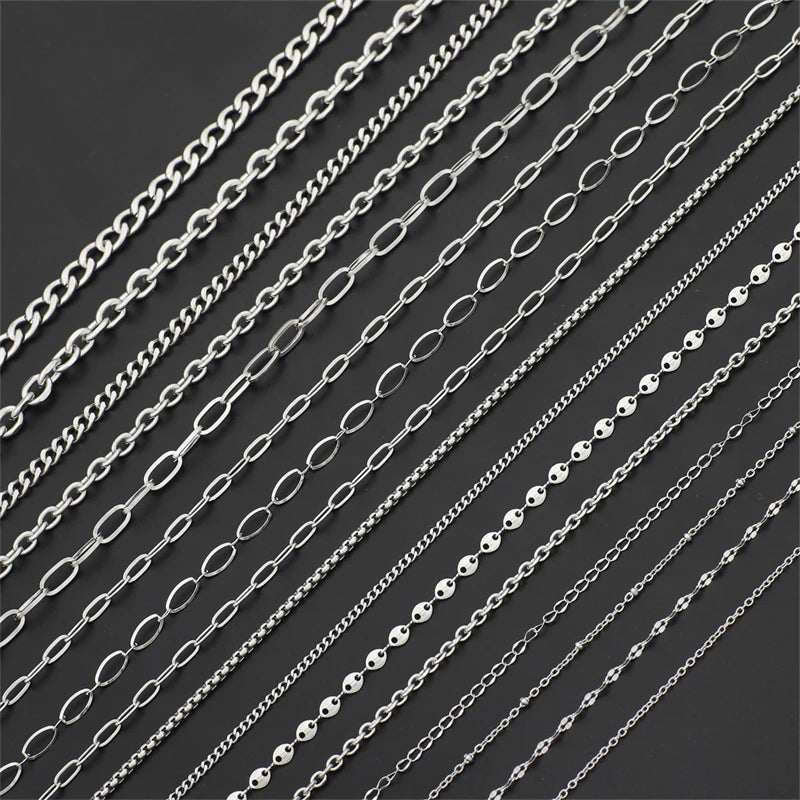 1M Stainless Steel Chain for Men Women Curb Cuban Link Chain DIY Basic Punk Choker Necklace Bracelet Hip Hop Male Jewelry Gift