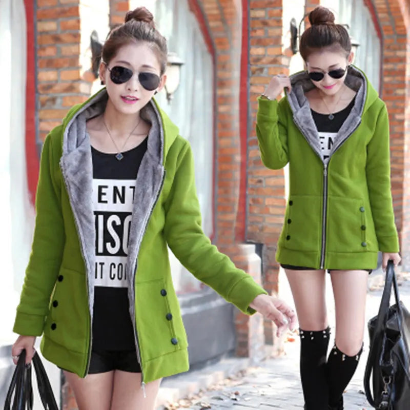 Women Hoodies Sweatshirt Casual Coat Large Size Ladies Velvet Thickening Warm Hooded Zipper Jacket Cardigan Jacket For Female
