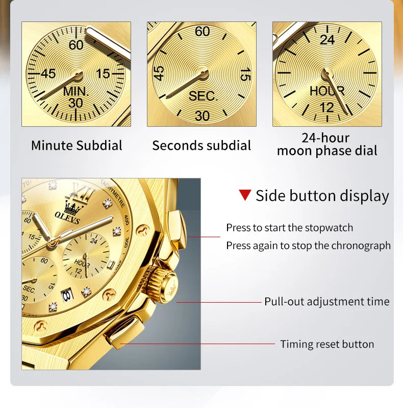 Watches for Men Top Luxury Brand OLEVS Quartz Men’s Watch Sport Waterproof Gold Wrist Watches Chronograph Date Relogio Masculino