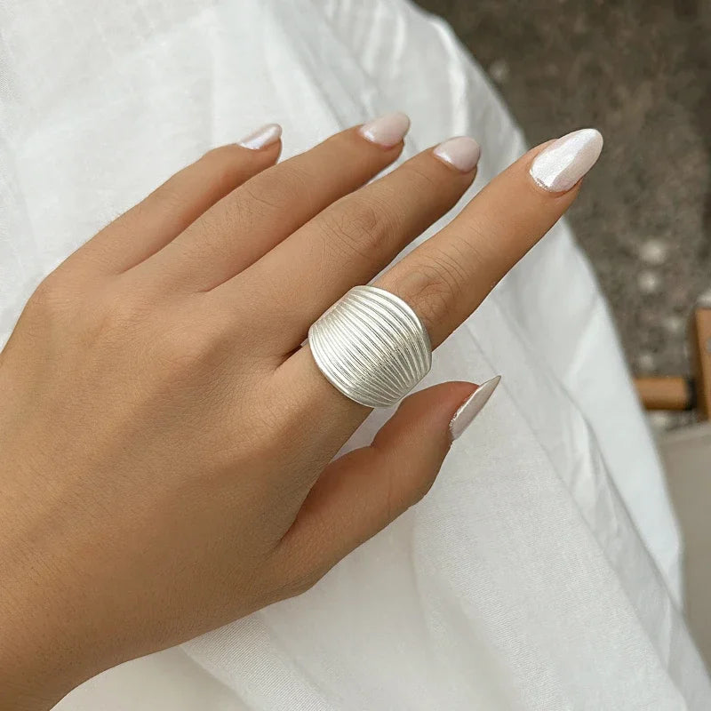 Irregular Chunky Big Geometric Rings Gold Silver Color Rings for Women Men Stainless Steel Metal Texture Exaggerated Rings
