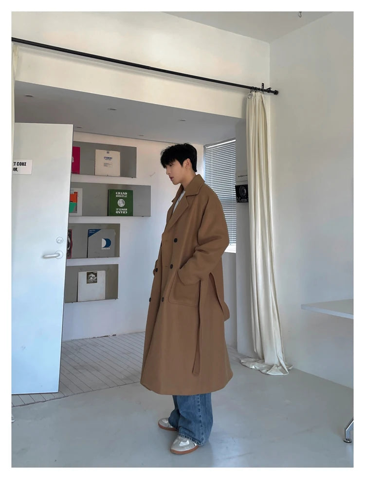Long Coats for Men Woolen Jackets 2024 Winter Thicken Coat Trench Coats Korean Vintage Loose Heavy Jackets Men Leisure Overcoat