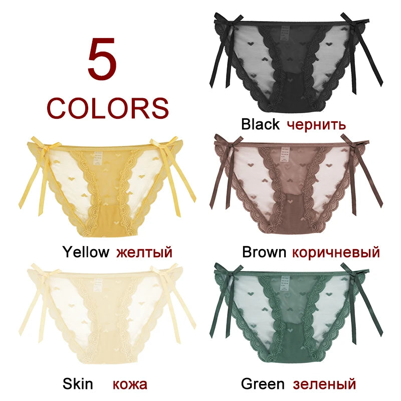 Women's Sexy Lace Underwear Panties Delicate Soft Comfortable Underpants Fashion Female Mesh Up Bow Low-Rise Briefs