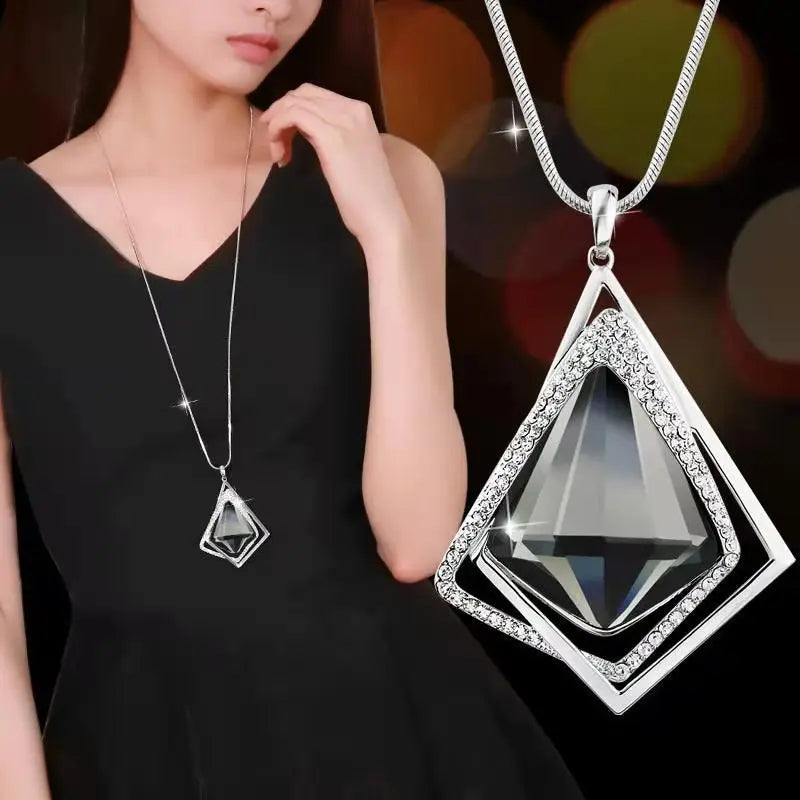 Long Necklaces & Pendants Fashion Geometric Crystal Statement Necklace For Women Collier Femme Pearl Choker Jewelry 2022