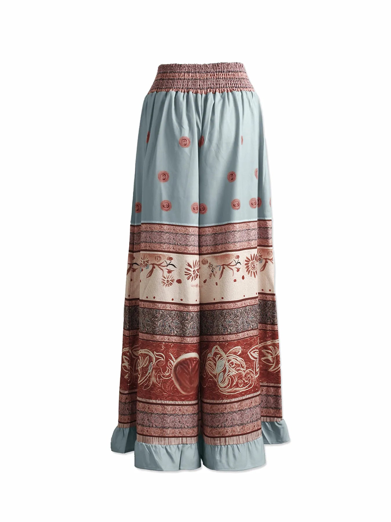 Elegant Women's Trousers Classic Retro Bohemian Patchwork High Waist Wide Leg Trousers Sexy Fashion Layered Ruffled Trousers