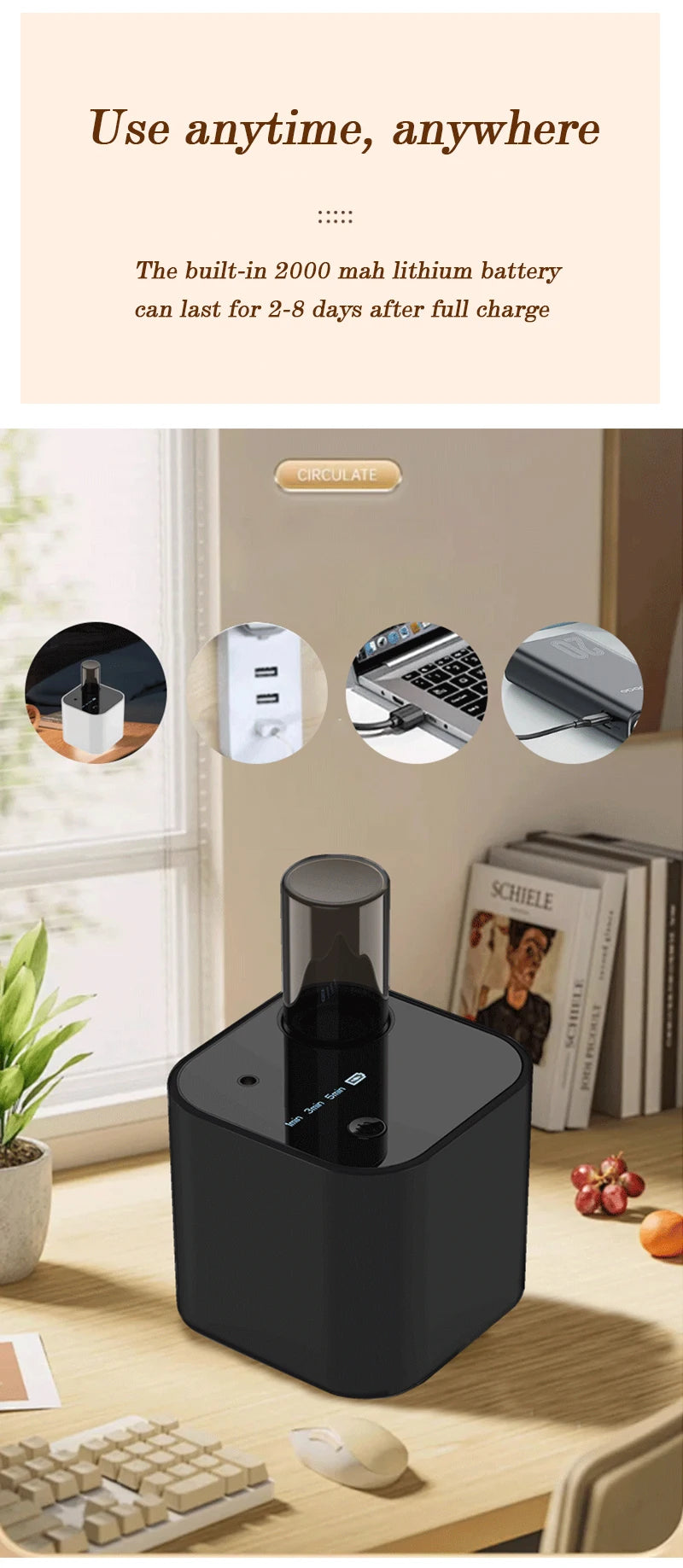 Rechargeable Pure Essential Oil Aroma Diffuser Fresh Air USB Portable Home Scent Waterless Fragrance Nebulizer For Home Office