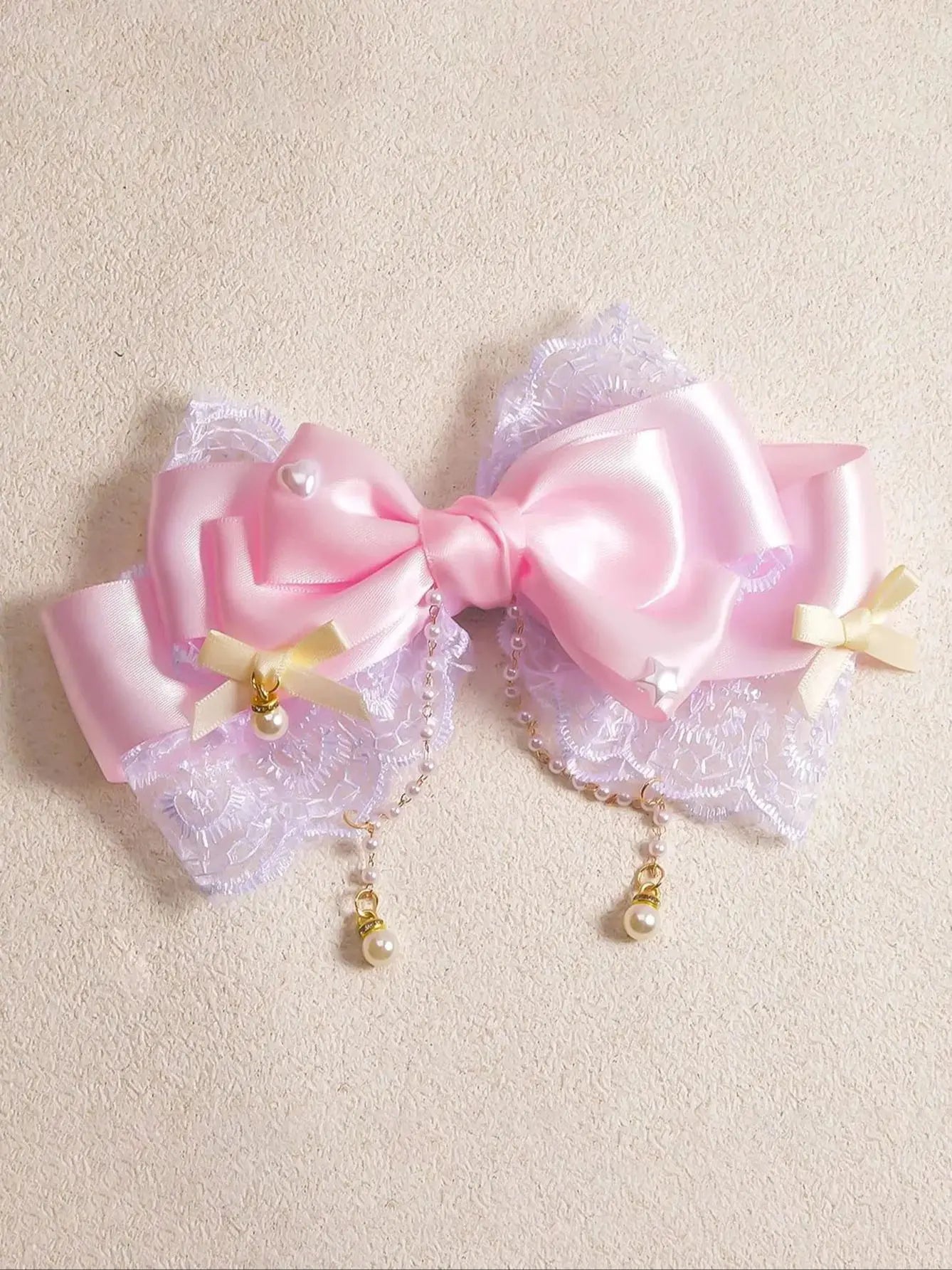 1 Women's Polyester ribbon Lace Lace Pearl chain Internet celebrity big bow tie hairpin Fashion personality Sweet and cute cheap