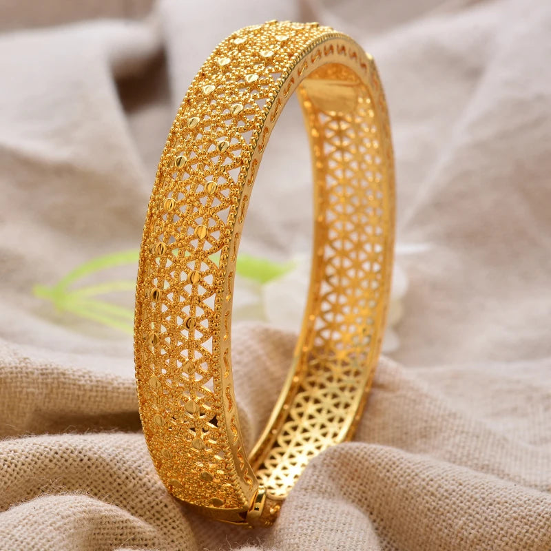 Luxury Vintage Gold Plated Bangles For Women Girls  Arabia Bridal Wedding Jewelry Gifts