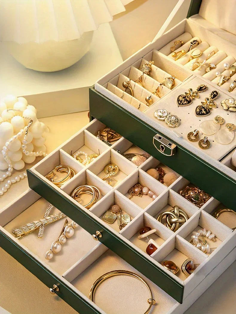 Jewelry storage box, high-end exquisite necklace earrings, gold jewelry box, large capacity multi-layer jewelry box