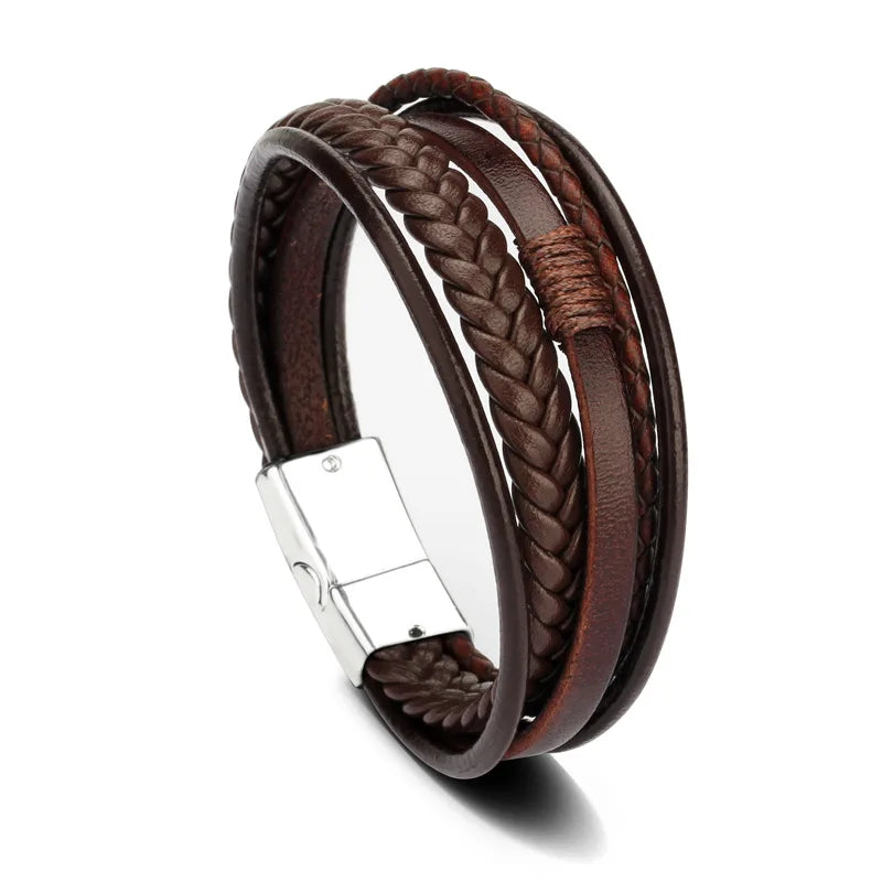 Leather Bracelets for Men Male Multilayer Braided Bracelets Bangles Punk Vintage Jewelry Pulsera Hombre Gift for Cool Boy