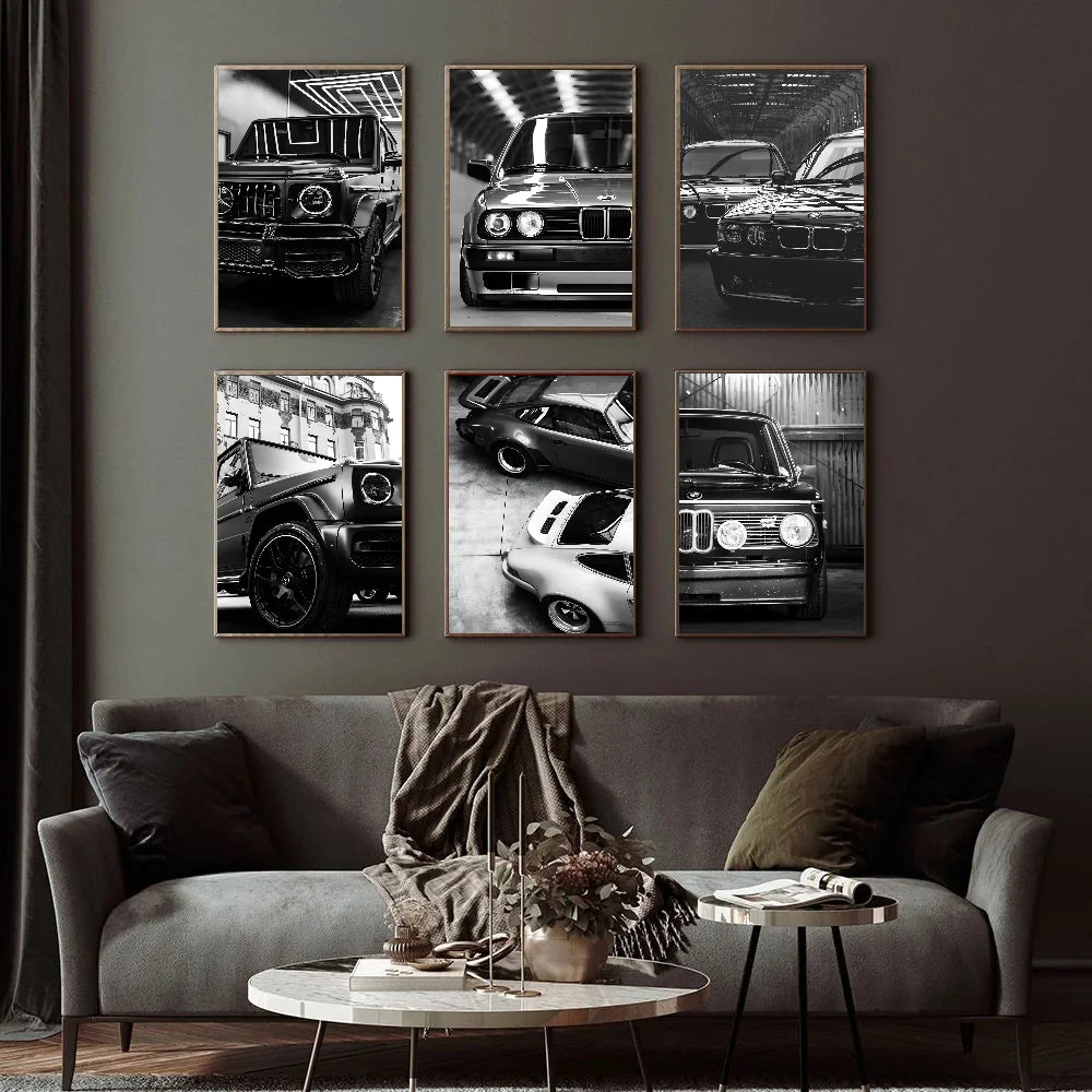 Modern Fashion Wall Art Simple Black And White Luxury Car Poster HD Posters Home Room Bar Cafe Decor Art Wall Painting Picture