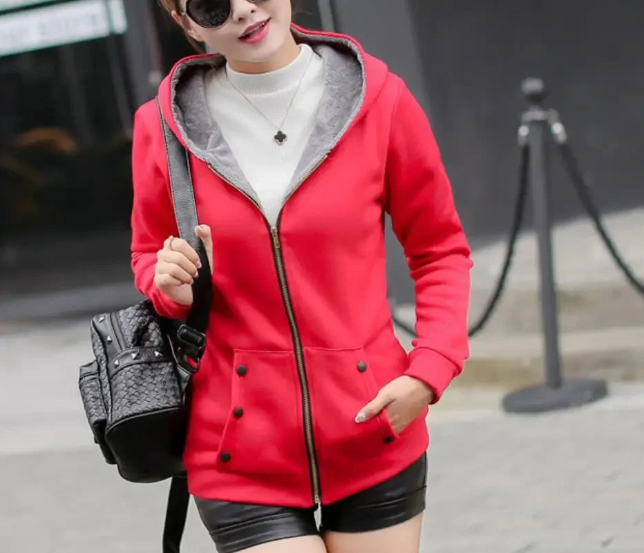 Women Hoodies Sweatshirt Casual Coat Large Size Ladies Velvet Thickening Warm Hooded Zipper Jacket Cardigan Jacket For Female