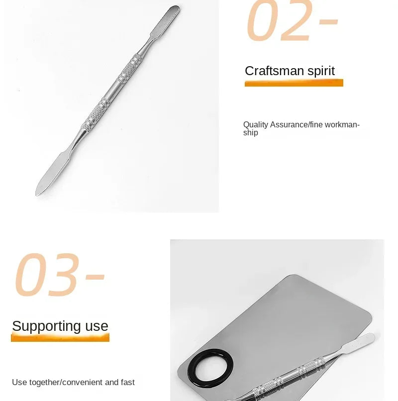 Makeup Mixing Palette Upgrad Stainless Steel Metal Mixing Tray with Spatula Artist Tool for Mixing Foundation Nail-Art