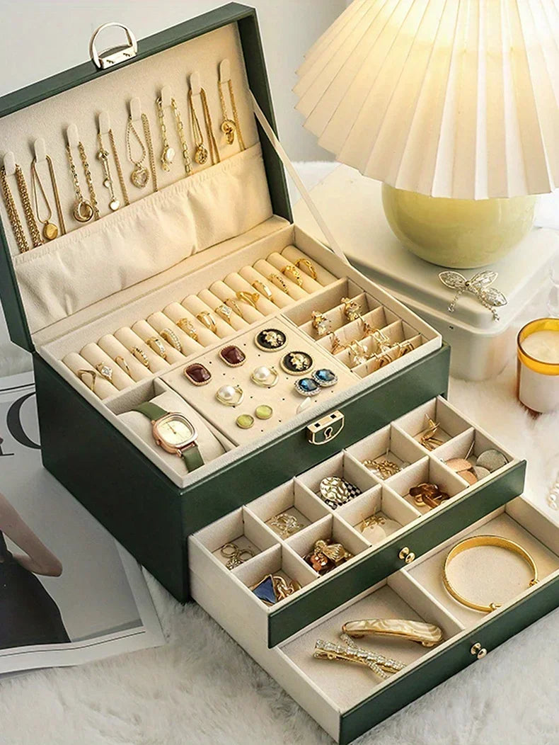 Jewelry storage box, high-end exquisite necklace earrings, gold jewelry box, large capacity multi-layer jewelry box