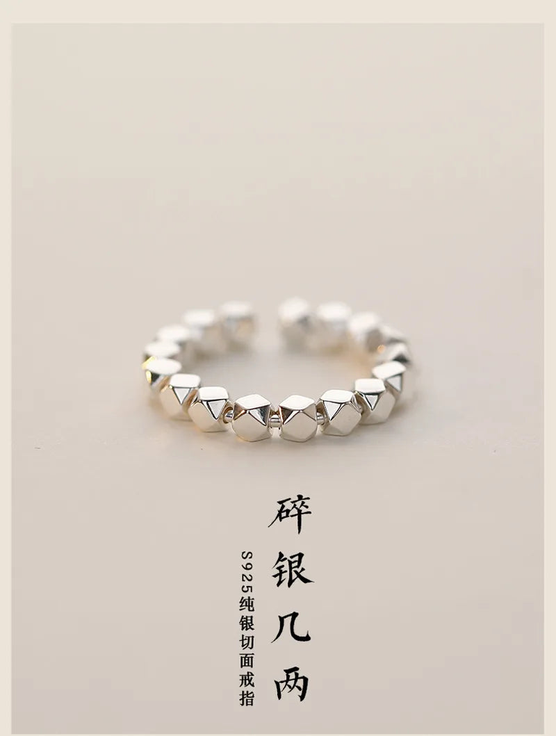 925 Sterling Silver Geometric Rings for Women Wedding Trendy Jewelry Large Adjustable Rings Anillos