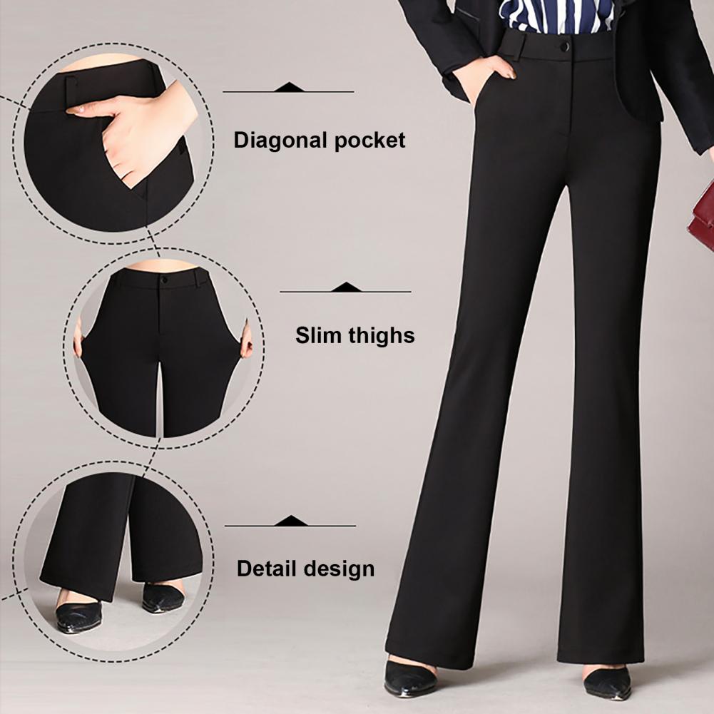Women Trouser Flared Style High Waist Solid Colors Elastic Formal Long Stretch Office Lady Trouser for Office