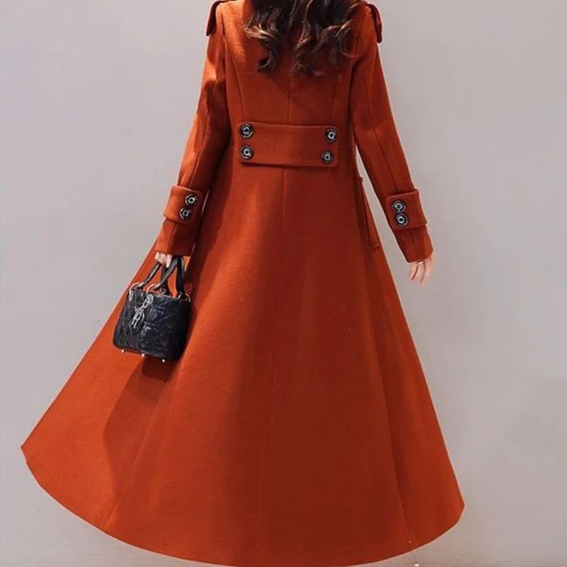 Women's Long Woolen Coat 2023 Spring Autumn New Korean Waist Slimming Over-Knee Thick Keep Warm Woolen Coat Lady Overcoat