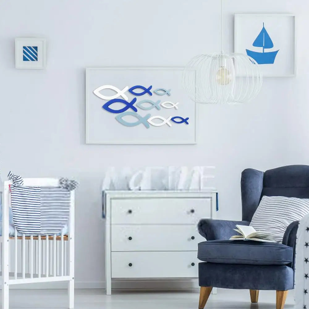 Wooden Fish Wall Art Handcrafted Ocean Fish Wall Decor with 9 Random Sizes Coastal Wall Decor for Living Room Bathroom Pool