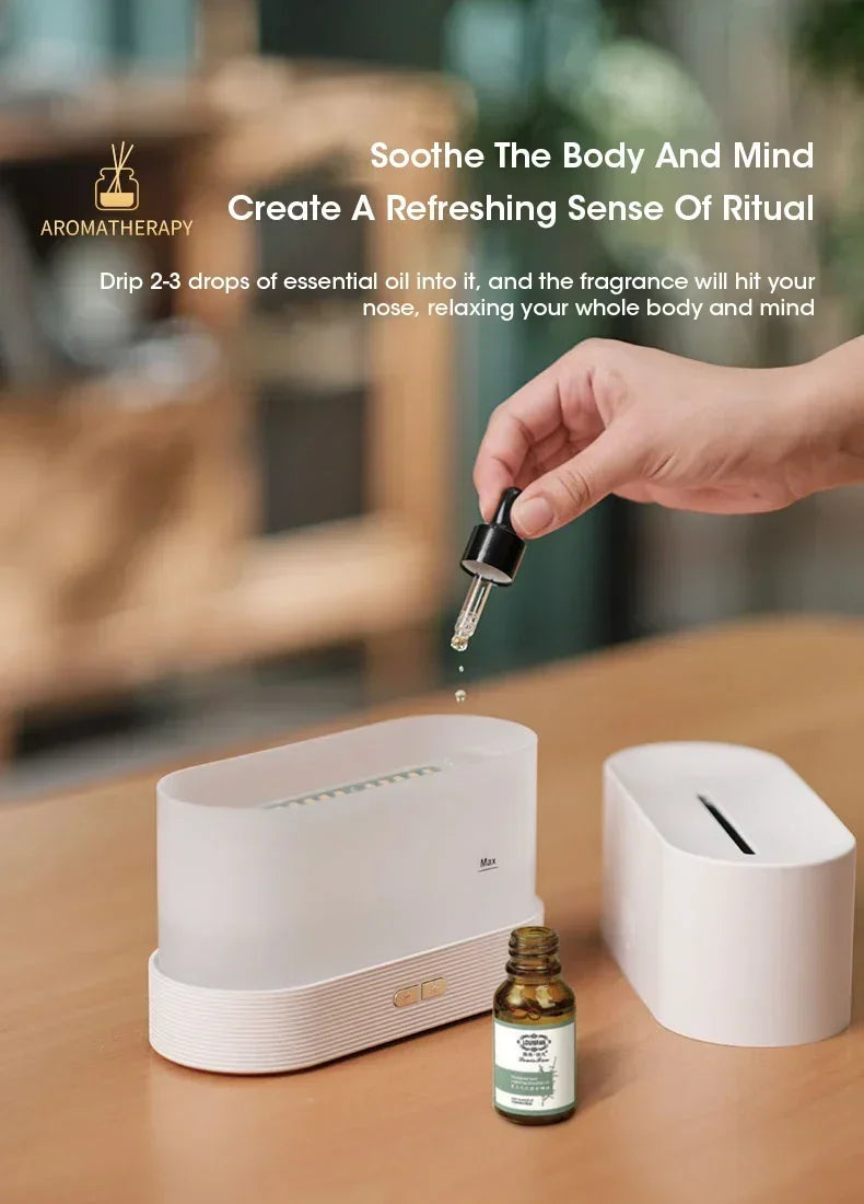 Perfume Humidifier Simulation Flame Aromatherapy Diffuser LED Ultrasonic Air Humidifier Creative Gift Essential Oil Flame Lamp