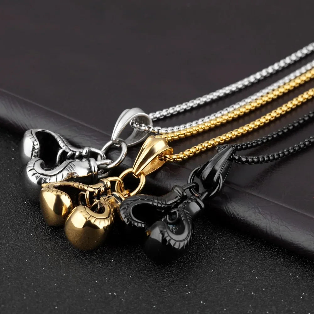 Men Hiphop Chain Necklace Cool Male Jewellery Sport Fitness Jewelry Double Boxing Glove Pendant Necklace