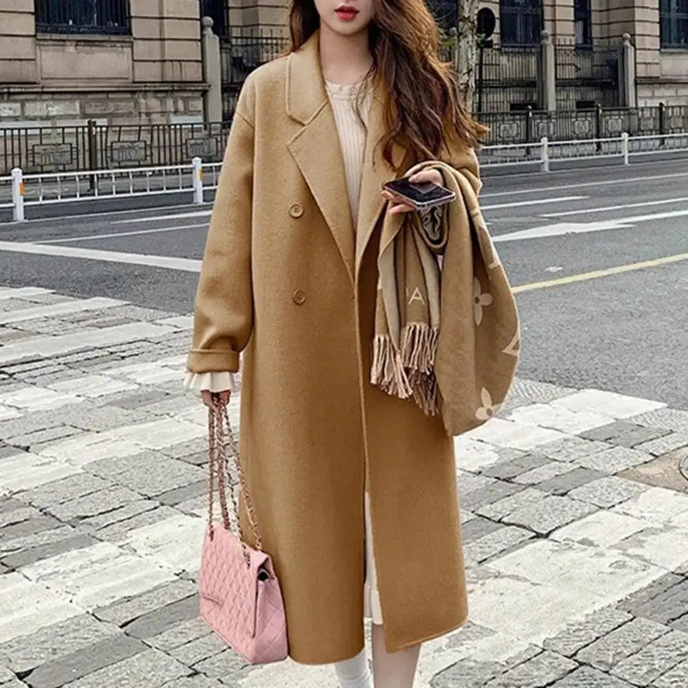 Women Woolen Coat Double-Breasted Autumn Winter New Fashion Loose Long Trench Coat Retro Loose Female Overcoat Ladies Windbreak