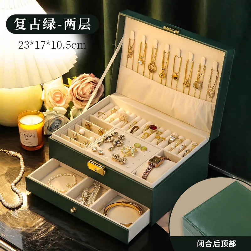 Jewelry storage box, high-end exquisite necklace earrings, gold jewelry box, large capacity multi-layer jewelry box