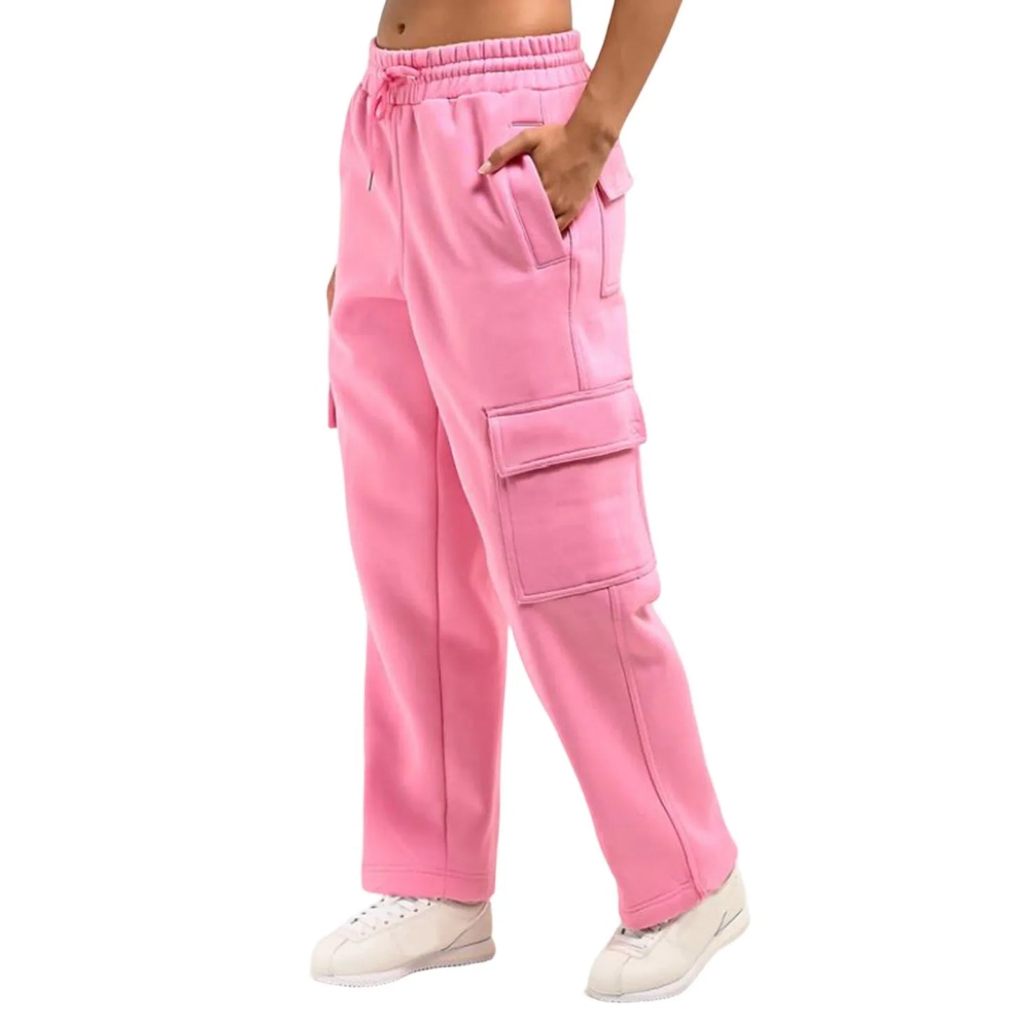 Women'S Elastic Waist Trousers Sweatpants Overalls Solid Color With Pockets Casual Loose Drawstring Daily Commuting Outdoor