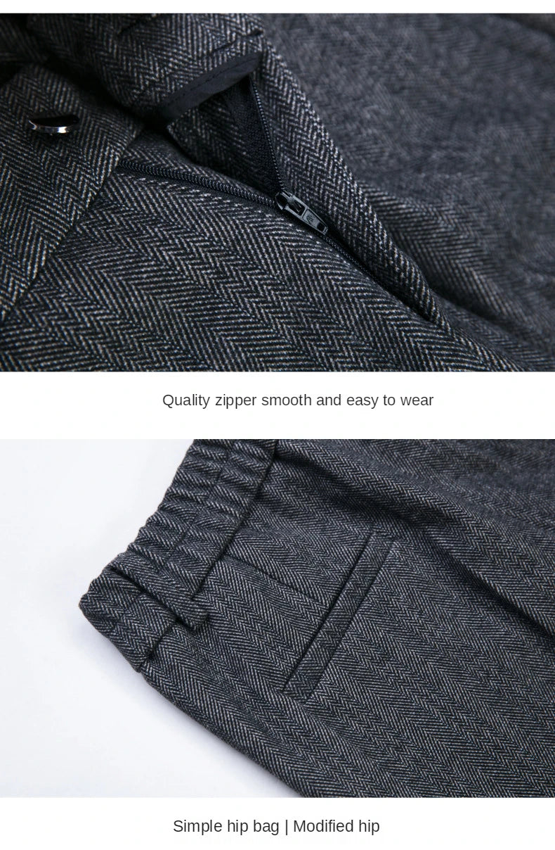 Woolen Trousers Women's Fall/winter High-waist Elastic Striped Straight-leg Pants Slim-fit Warm Trousers Pants for Women