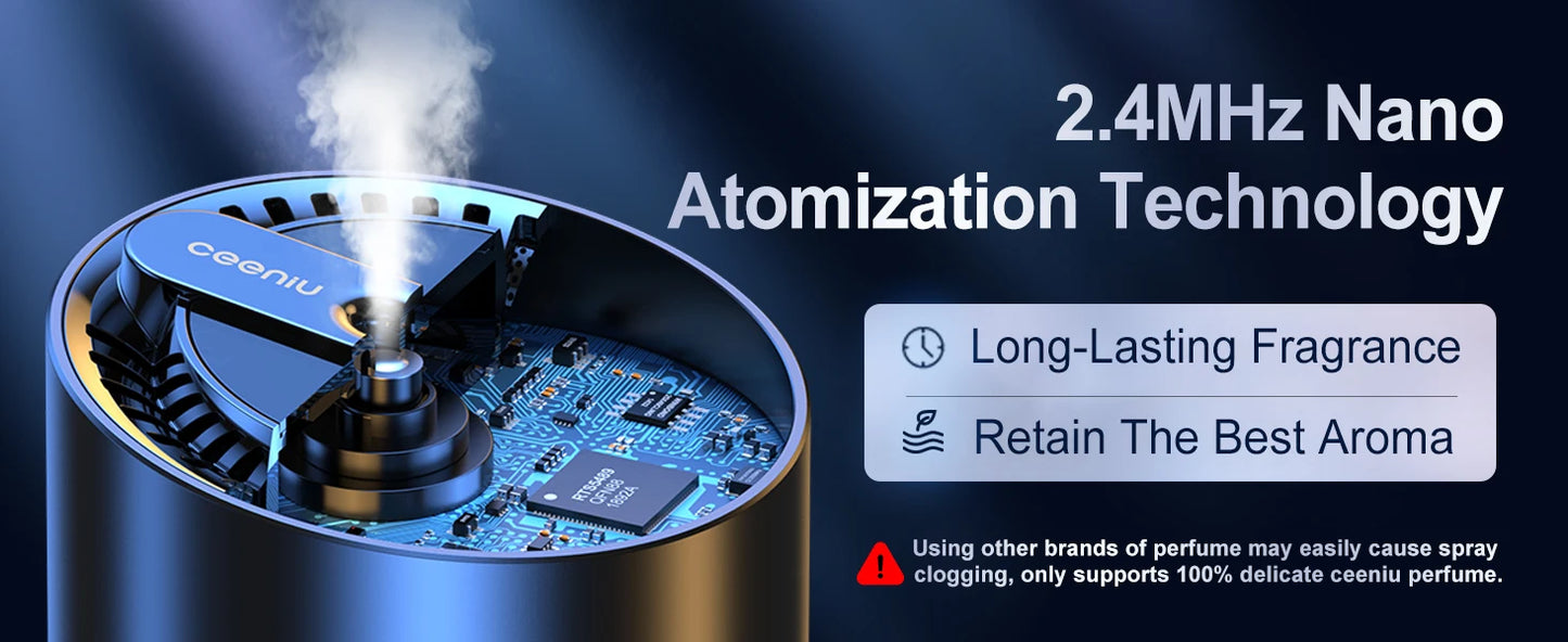 Smart Car Air Fresheners Essential Oils Diffuser Adjustable Concentration Ultrasonic Atomizer Automatic On/Off Smell Distributor