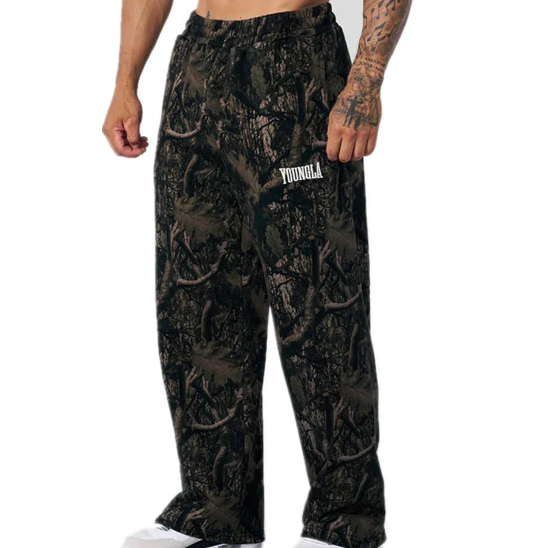 Men's pants New style Spring American digital camouflage print sports fitness Trousers loose and versatile wide-leg pants Man