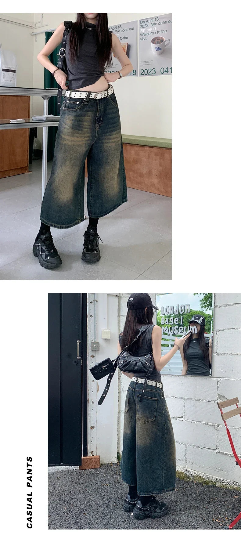 Women's Aesthetic Retro Wide Leg Denim Trouser Harajuku High Street High Waist Loose Jeans 2024 Spring Baggy Casual Fashion Pant