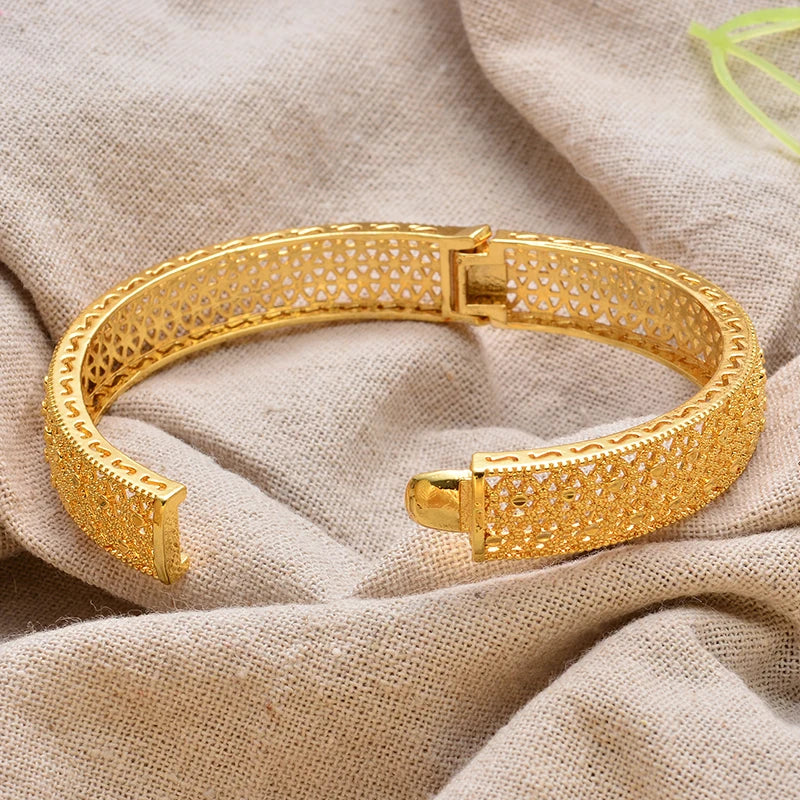 Luxury Vintage Gold Plated Bangles For Women Girls  Arabia Bridal Wedding Jewelry Gifts