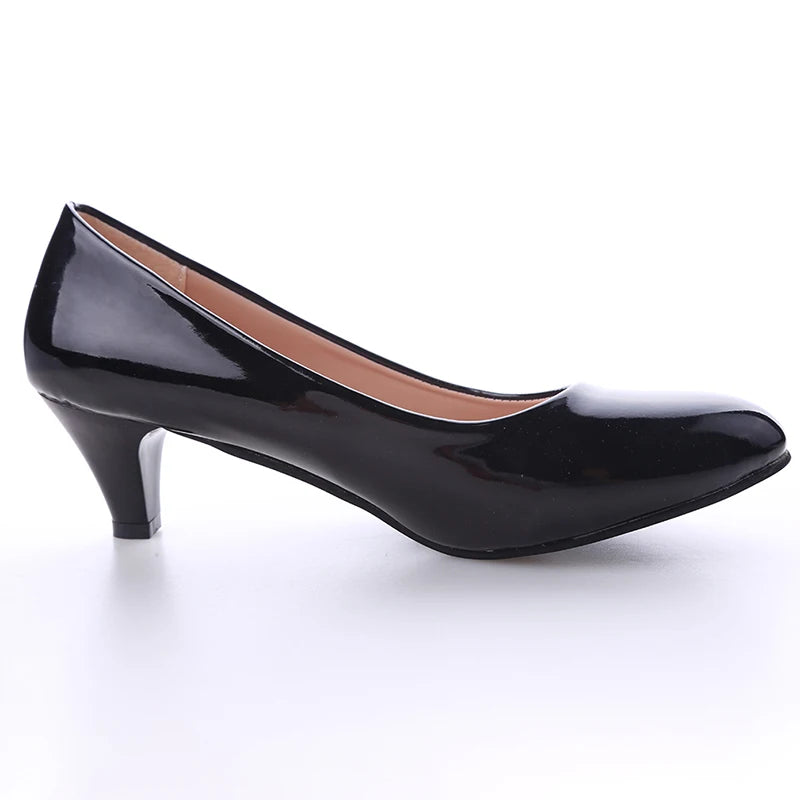 New Women's Shoes On Heels Elegant Medium High Heeled Ladies Pointed Toe Fashion Pumps For Woman Office Black White Red