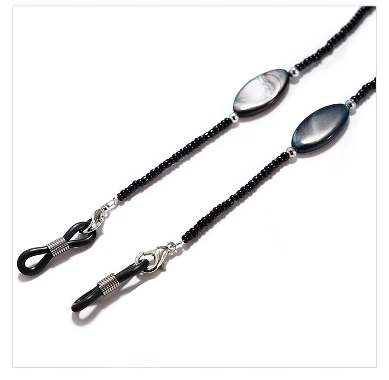 Fashion Reading Glasses Chain for Women Shell Beads Sunglasses Cords Beaded Eyeglass Lanyard Hold Straps Black Mask Rope