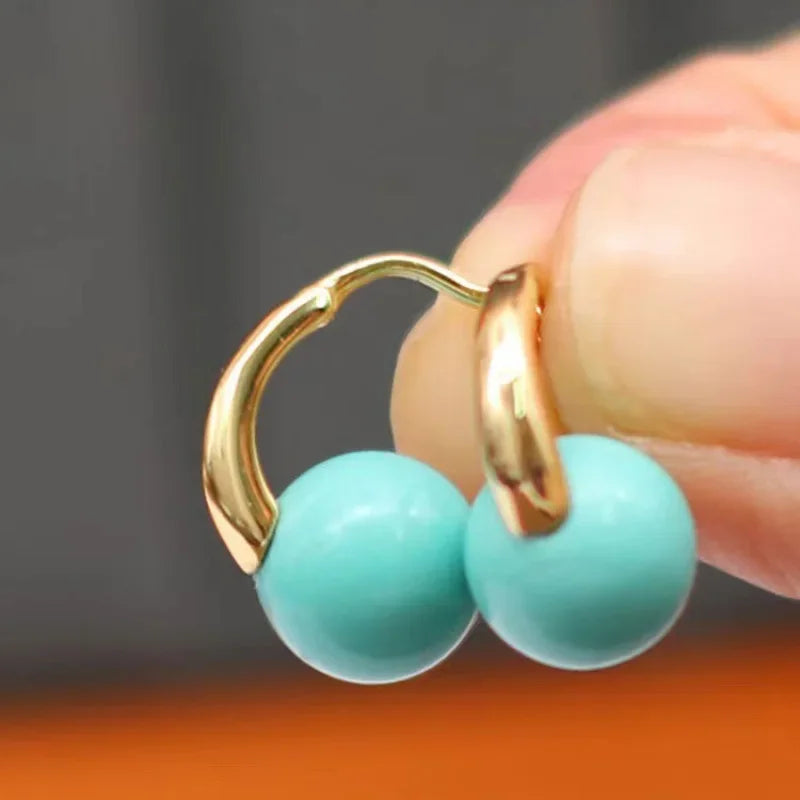 charm new in ethnic style Simple light green round beads earrings for women with light luxury turquoise earings hoop jewelry
