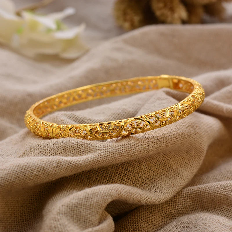 Luxury Vintage Gold Plated Bangles For Women Girls  Arabia Bridal Wedding Jewelry Gifts