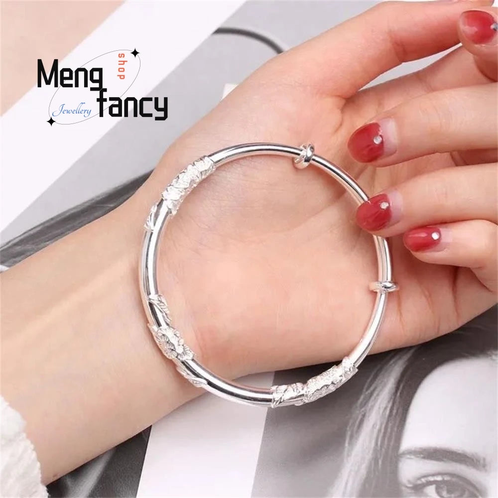 Trendy Luxury Floral Vintage Sliding Bangle - Unique Adjustable Ancient-Style Bracelet Exquisite Handcrafted Niche Jewelry Gift