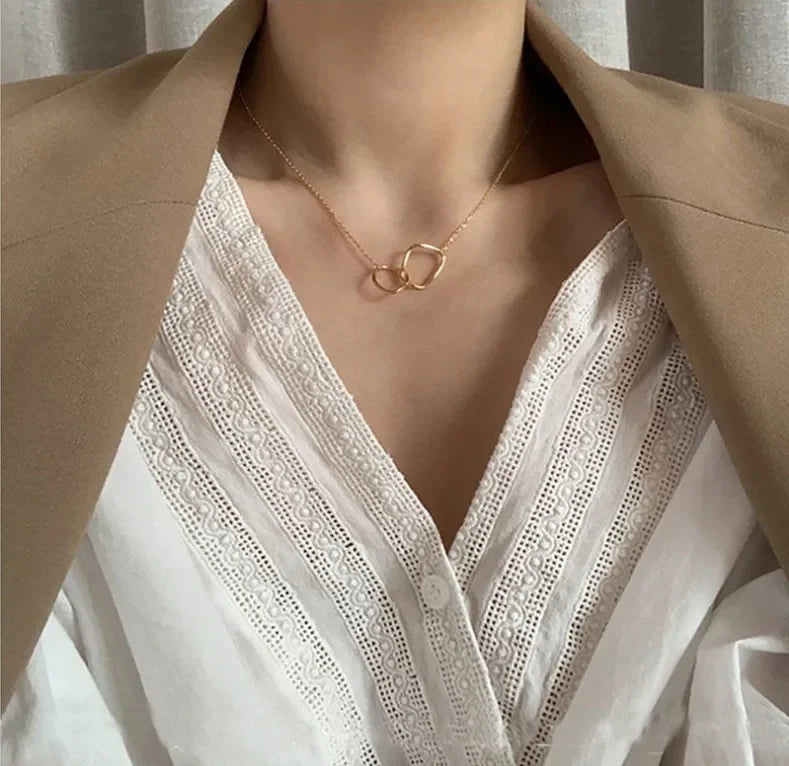 Two Round Shaped Necklaces Female Exquisite Geometric Women Chain Choker Neck Necklace Birthday Gift For Ladies Fashion Jewelry