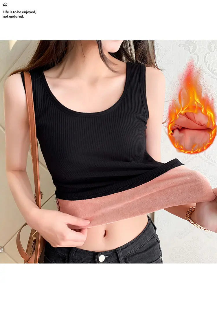 Women's Winter Thermal Underwear Top Seamless Plus Velvet Shirt Sleeveless Vest Warm Female Undershirt Solid Color Sexy Lingerie