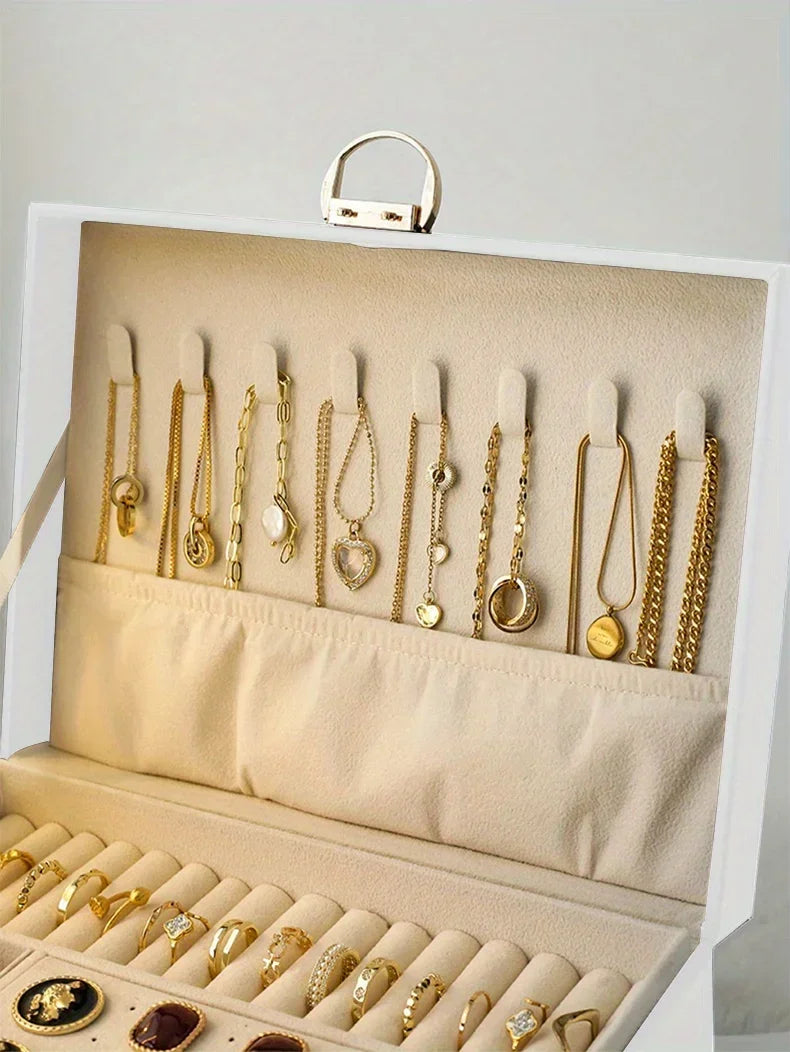 Jewelry storage box, high-end exquisite necklace earrings, gold jewelry box, large capacity multi-layer jewelry box