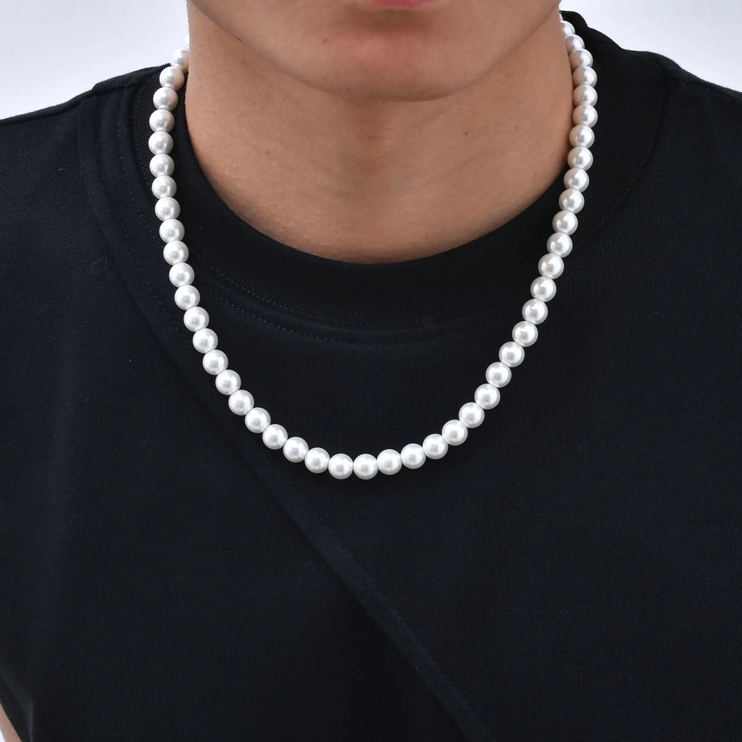 Pearl Necklace for Men,Simple Handmade Strand Bead Collars,Trendy Wedding Banquet Jewelry