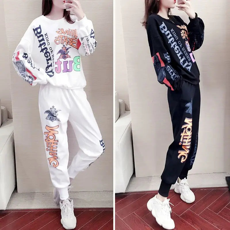Women's Casual Sweat Suits 2025 Spring Autumn New Tracksuit Fashion Loose Long Sleeved Tops And Pants 2 Two Piece Set For Women