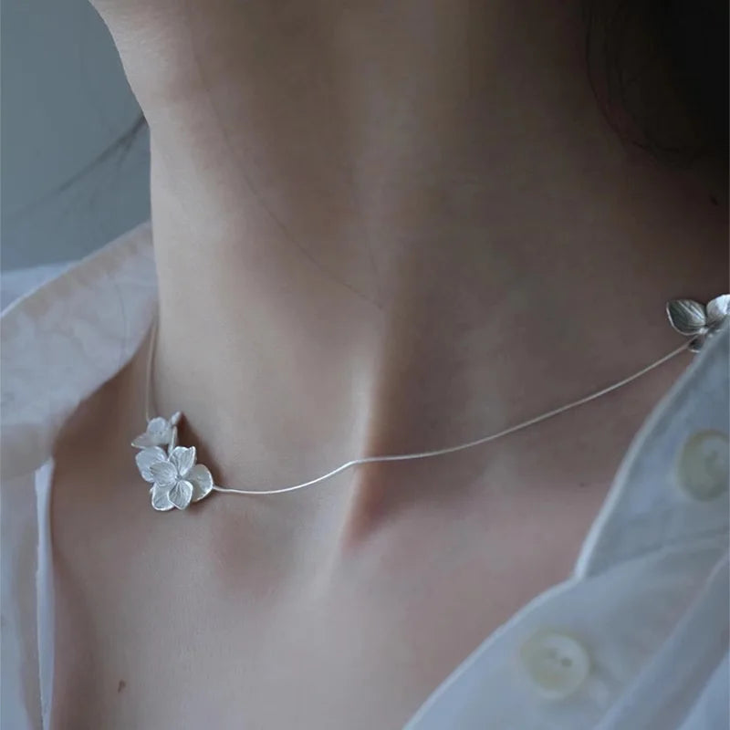 S925 Sterling Silver Necklaces For Women Simple Chain Fashion Minimalist Pendant Necklaces Flower Necklace Birthday Gift