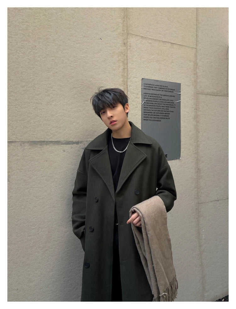Long Coats for Men Woolen Jackets 2024 Winter Thicken Coat Trench Coats Korean Vintage Loose Heavy Jackets Men Leisure Overcoat