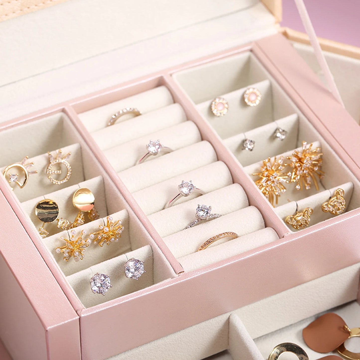 Jewelry Box for Women 3 Layers Large Jewelry Organizer with velvet Travel Jewelry Storage Organizer for Earring Ring Necklace