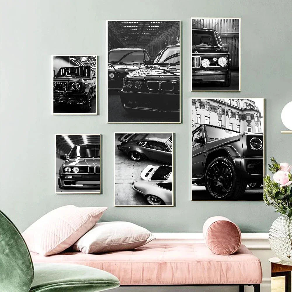 Modern Fashion Wall Art Simple Black And White Luxury Car Poster HD Posters Home Room Bar Cafe Decor Art Wall Painting Picture